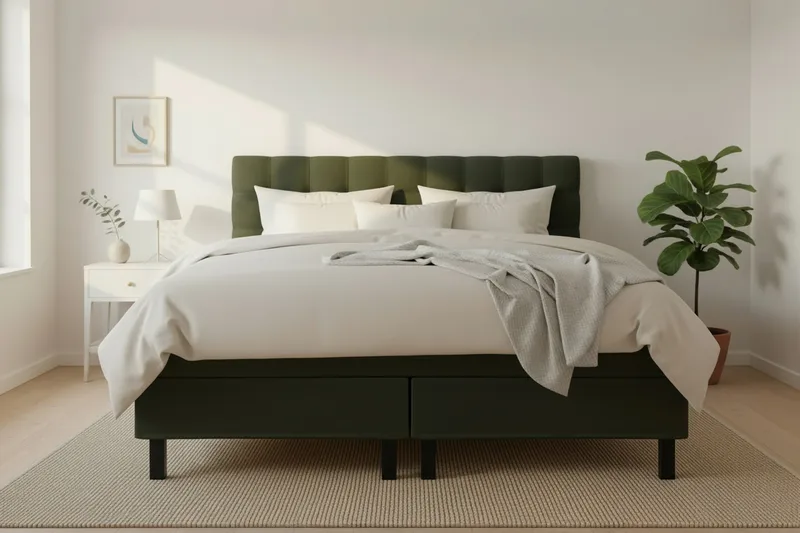Hilton Komplett Sängpaket 160x200 cm Kontinentalsäng med rutad sänggavel - Grön - Products - Möbler - Säng - Kontinentalsäng