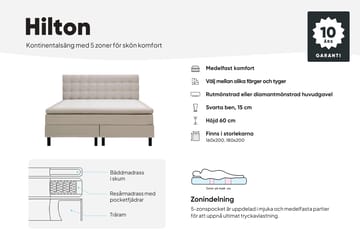 Hilton Komplett Sängpaket 180x200 cm Kontinentalsäng med rutad sänggavel - Beige / Teddy - Products - Möbler - Säng - Kontinentalsäng