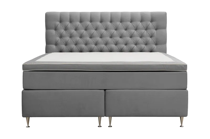 Hilton Lyx Komplett Sängpaket 160x200 cm Kontinentalsäng med knappad sänggavel i sammet - Ljusgrå / Sammet - Products - Möbler - Säng - Kontinentalsäng
