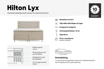 Hilton Lyx Komplett Sängpaket 160x200 cm Kontinentalsäng med knappad sänggavel i sammet - Ljusgrå / Sammet - Products - Möbler - Säng - Kontinentalsäng