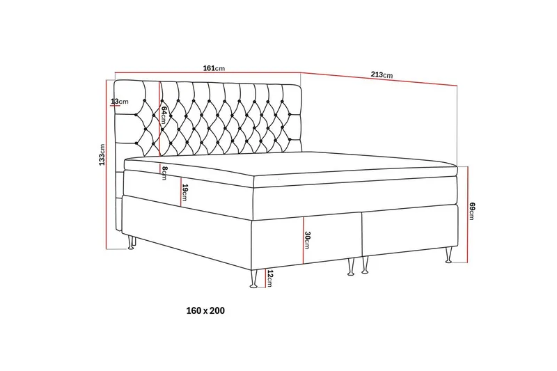 Hilton Lyx Komplett Sängpaket 160x200 cm Kontinentalsäng med knappad sänggavel - Ljusbeige - Products - Möbler - Säng - Kontinentalsäng