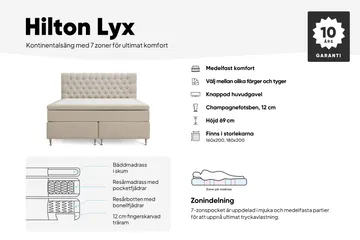 Hilton Lyx Komplett Sängpaket 160x200 cm Kontinentalsäng med knappad sänggavel - Ljusbeige - Products - Möbler - Säng - Kontinentalsäng