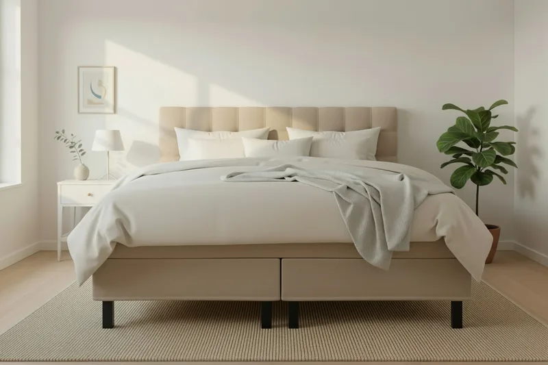 HVILA Classic Komplett Sängpaket 160x200 cm Kontinentalsäng med rutad sänggavel - Beige - Products - Möbler - Säng - Kontinentalsäng