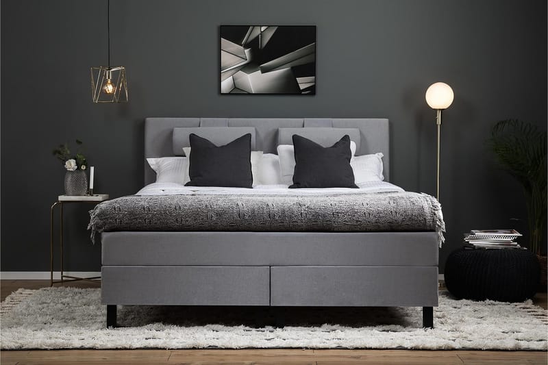 Lucky Komplett Sängpaket 160x200 Memory Slät Sänggavel - Nackkudde Stor Mellangrå - Products - Möbler - Säng - Kontinentalsäng