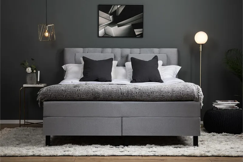 Lucky Komplett Sängpaket 180x200 Memory Diamant Sänggavel - Nackkudde Stor Mellangrå - Products - Möbler - Säng - Kontinentalsäng