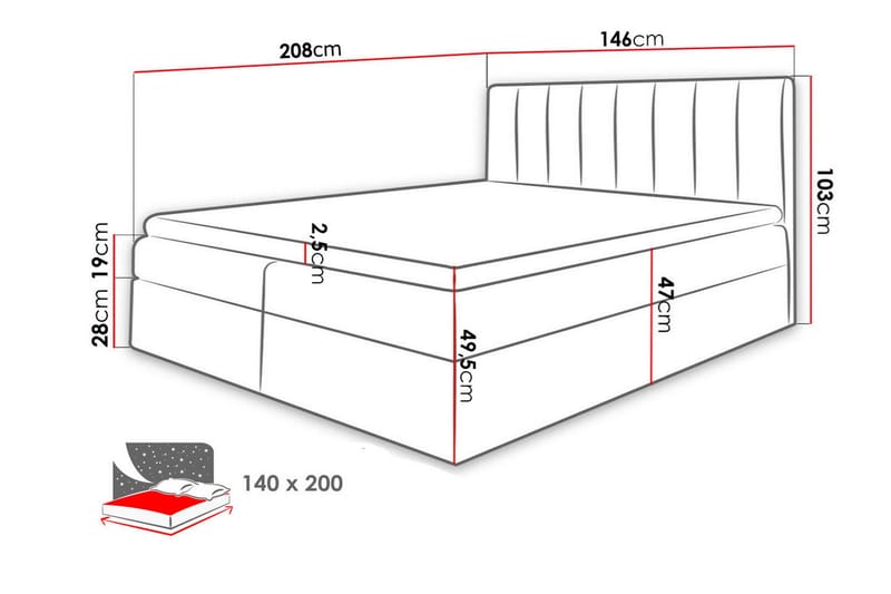 Vasil Kontinentalsäng 140x200 - Grå - Products - Möbler - Säng - Säng med förvaring