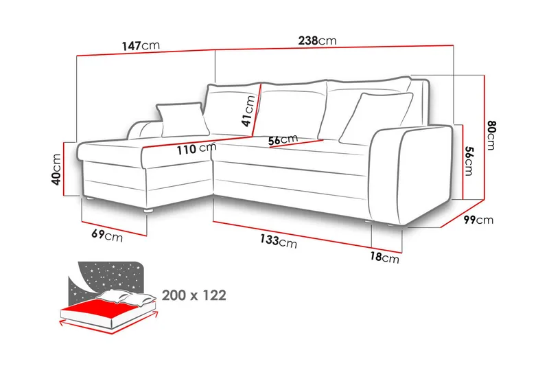 Alvared Djup 3 sits L soffa -Hörnbäddsoffa Universal 230 cm - Beige / Svart / Vit - Products - Möbler - Soffa - Bäddsoffa - Bäddsoffa divan