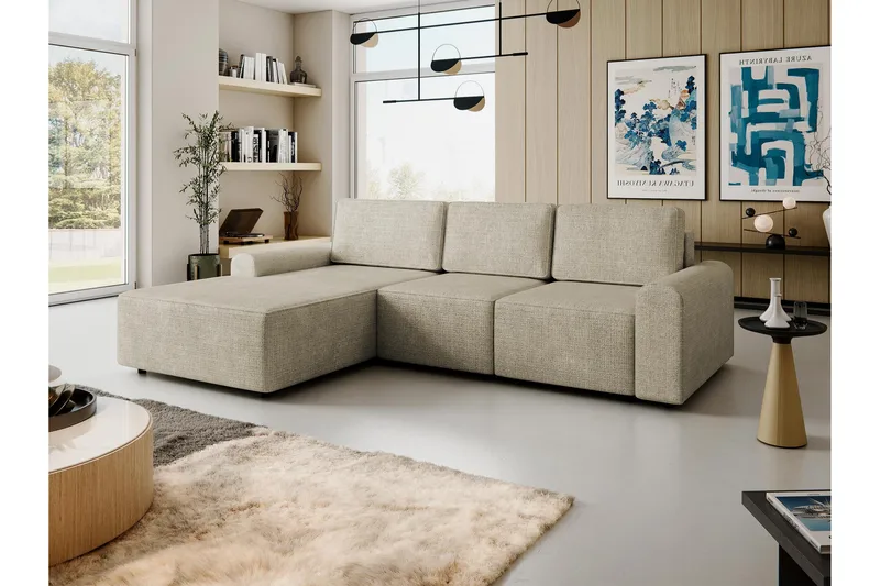 Bella Bäddsoffa med Divan 3-sits i Plysch - Beige - Products - Möbler - Soffa - Bäddsoffa - Bäddsoffa divan