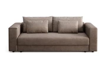 Bergen Extra djup 3-sits Bäddsoffa med Bäddmadrass i Polyesterskum och Tvättbar klädsel, Beige Tyg