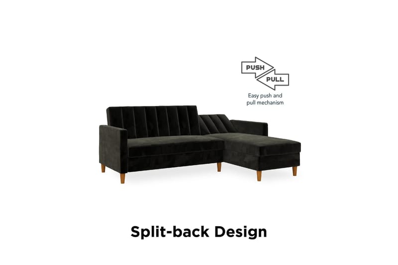 Celine 3-sits Divanbäddsoffa Sammet/Svart - Dorel Home - Products - Möbler - Soffa - Bäddsoffa - Bäddsoffa divan