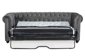 Chesterfield Deluxe 3-sits Framåtbäddad bäddsoffa i sammet - Mörkgrå Sammet - Products - Möbler - Soffa - Bäddsoffa - 3 sits bäddsoffa