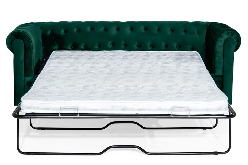 Chesterfield Lyx 3-sits Framåtbäddad bäddsoffa i sammet - Mörkgrön / Grön - Products - Möbler - Soffa - Bäddsoffa - 3 sits bäddsoffa