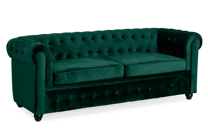 Chesterfield Lyx 3-sits Framåtbäddad bäddsoffa i sammet - Mörkgrön / Grön - Products - Möbler - Soffa - Bäddsoffa - 3 sits bäddsoffa
