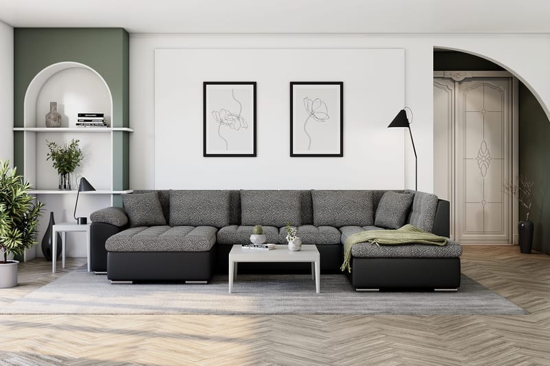 Dynir Stor Hörnbäddsoffa Divan med Förvaring Vänster - Grå / Svart - Products - Möbler - Soffa - Bäddsoffa - Bäddsoffa längsbäddad