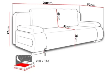 Emma Bäddsoffa 200x94x76 cm - Grå - Products - Möbler - Soffa - Bäddsoffa - Bäddsoffa längsbäddad