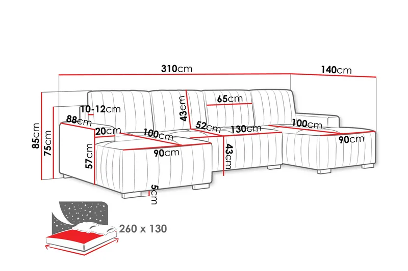 Esher Bäddsoffa Dubbeldivan 4-sits i Plysch - Marinblå - Products - Möbler - Soffa - Bäddsoffa - U bäddsoffa