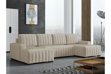 Esher Bäddsoffa Dubbeldivan 4-sits i Plysch - Beige - Products - Möbler - Soffa - Bäddsoffa - U bäddsoffa
