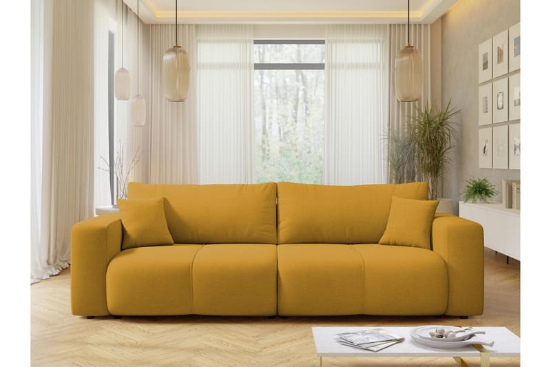 Flo Bäddsoffa 3-sits i Plysch - Gul - Products - Möbler - Soffa - Bäddsoffa - 3 sits bäddsoffa