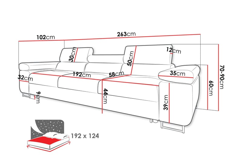 Gabina Bäddsoffa 3-sits i Plysch - Svart - Products - Möbler - Soffa - Bäddsoffa - 3 sits bäddsoffa