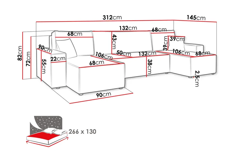 Magston 4-sits Hörnbäddsoffa - Products - Möbler - Soffa - Bäddsoffa - U bäddsoffa