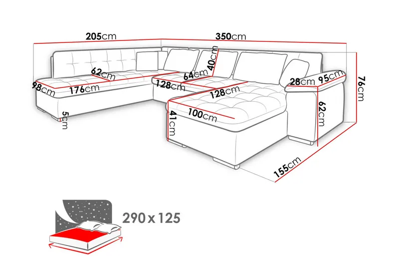 Niko U-Bäddsoffa 350x205x76 cm Divan Höger - Mörkgrå - Products - Möbler - Soffa - Bäddsoffa - Bäddsoffa divan