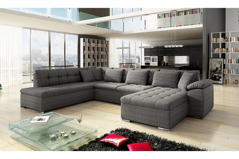 Niko U-Bäddsoffa 350x205x76 cm Divan Höger - Mörkgrå - Products - Möbler - Soffa - Bäddsoffa - Bäddsoffa divan