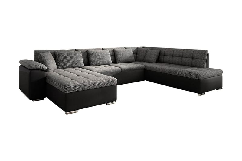 Niko U-Bäddsoffa 350x205x76 cm Divan Vänster, Grå/Svart