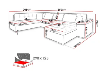 Niko U-Bäddsoffa 350x205x76 cm Divan Vänster - Mörkgrå - Products - Möbler - Soffa - Bäddsoffa - Bäddsoffa divan