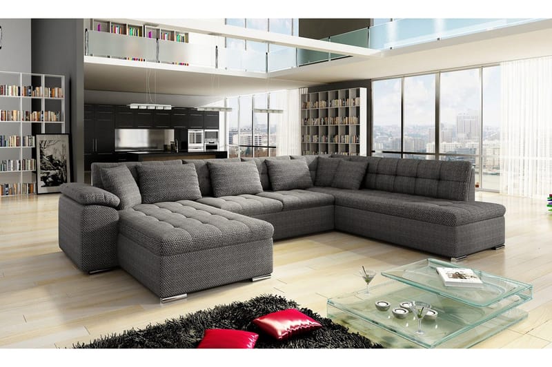 Niko U-Bäddsoffa 350x205x76 cm Divan Vänster - Mörkgrå - Products - Möbler - Soffa - Bäddsoffa - Bäddsoffa divan