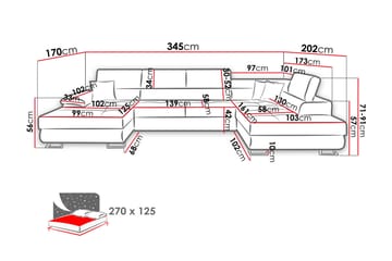 Reginia 4-sits Bäddsoffa Vänster - Grå/Vit - Products - Möbler - Soffa - Bäddsoffa - Bäddsoffa längsbäddad
