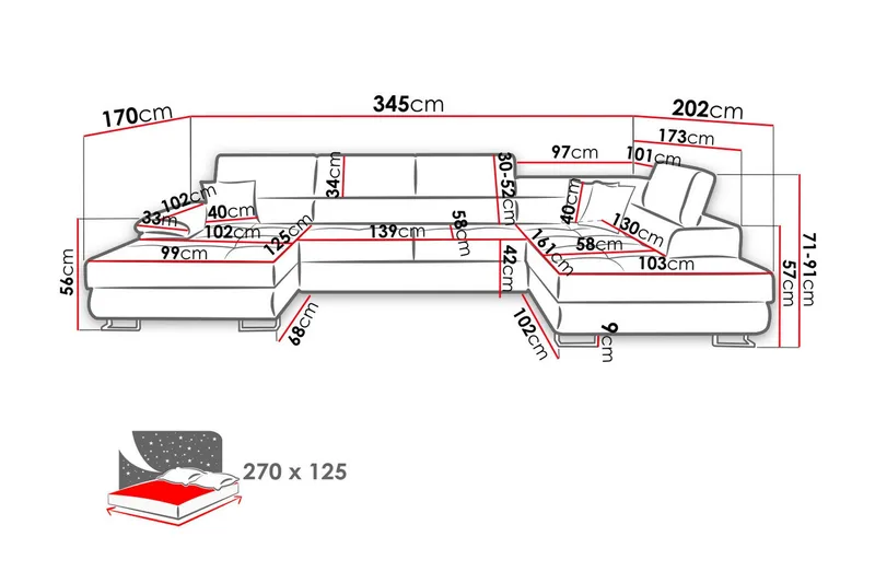 Reginia Bäddsoffa m. Divan och Schäslong Förvaring 4-sits - Mörkblå - Products - Möbler - Soffa - Bäddsoffa - Bäddsoffa divan