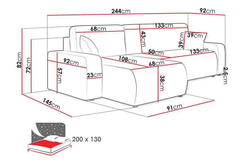 Barile Soffa med Divan 3-sits - Rosa - Products - Möbler - Soffa - Divansoffa & schäslongsoffa - 3 sits soffa med divan