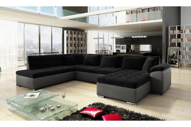 Dynir Soffa med Divan och Schäslong 4-sits - Svart/Grå - Products - Möbler - Soffa - Divansoffa & schäslongsoffa - 4 sits soffa med divan