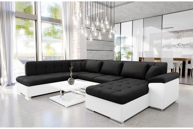 Dynir Soffa med Divan och Schäslong 4-sits - Vit/Svart - Products - Möbler - Soffa - Divansoffa & schäslongsoffa - 4 sits soffa med divan