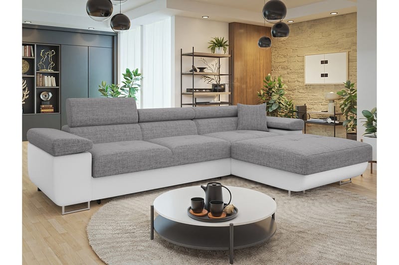 Gabina Soffa med Divan 3-sits - Grå/Vit - Products - Möbler - Soffa - Divansoffa & schäslongsoffa - 3 sits soffa med divan