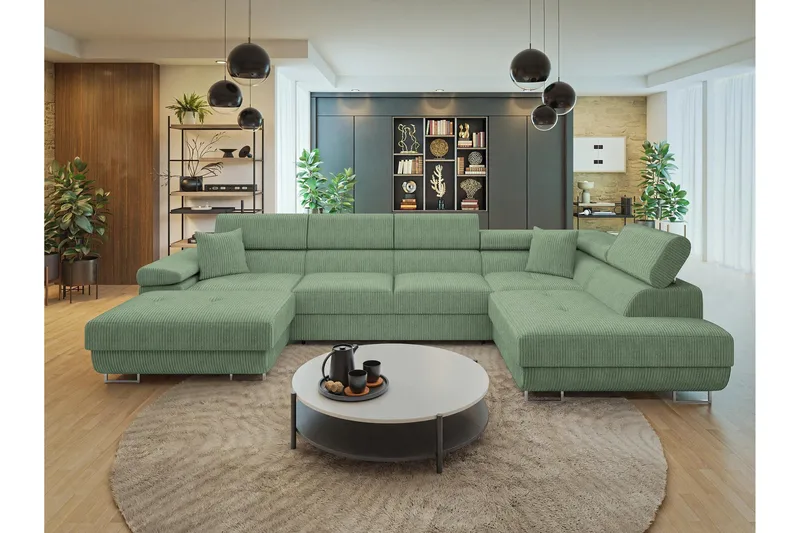 Gabina Soffa med Divan och Schäslong 4-sits - Grön - Products - Möbler - Soffa - Divansoffa & schäslongsoffa - 4 sits soffa med divan