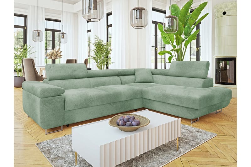 Gabina Soffa med Schäslong 3-sits - Grön - Products - Möbler - Soffa - Divansoffa & schäslongsoffa - 3 sits soffa med divan