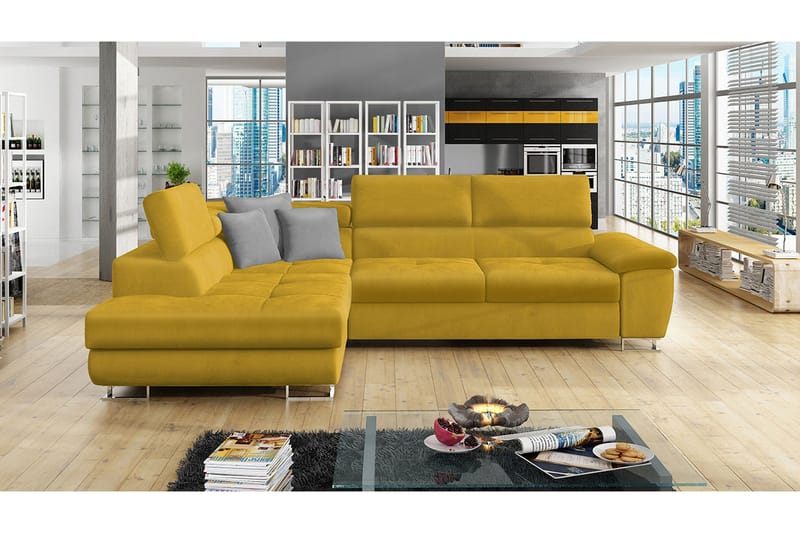 Reginia Soffa med Schäslong 3-sits - Gul/Ljusgrå - Products - Möbler - Soffa - Divansoffa & schäslongsoffa - 3 sits soffa med divan