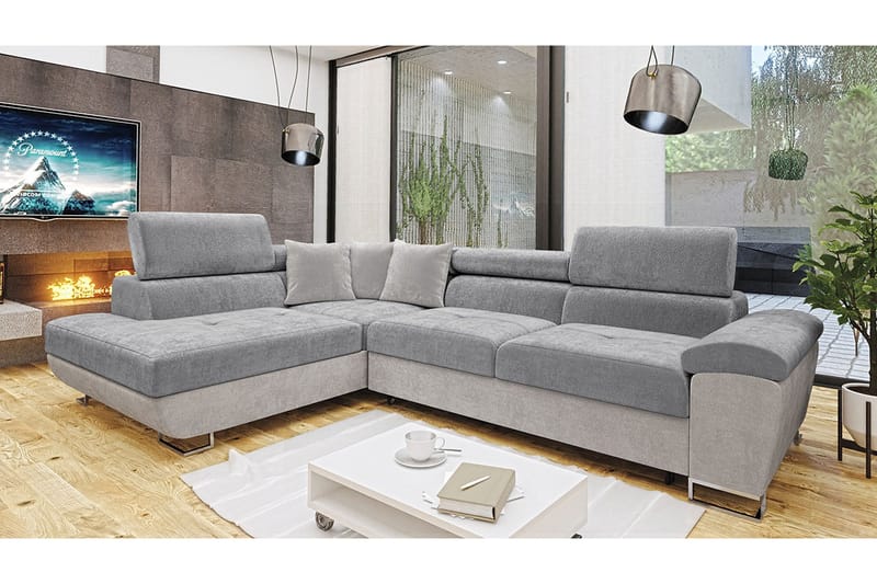 Reginia Soffa med Schäslong 3-sits - Ljusgrå/Grå - Products - Möbler - Soffa - Divansoffa & schäslongsoffa - 3 sits soffa med divan