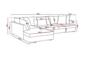 Rossita Lyx 4-sits Extra djup Soffa med Schäslong Vänster - Brun Tyg - Products - Möbler - Soffa - Divansoffa & schäslongsoffa - 4 sits soffa med divan