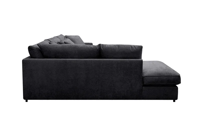 Rossita Lyx 4-sits Extra djup Soffa med Schäslong Vänster - Svart Chenille - Products - Möbler - Soffa - Divansoffa & schäslongsoffa - 4 sits soffa med divan
