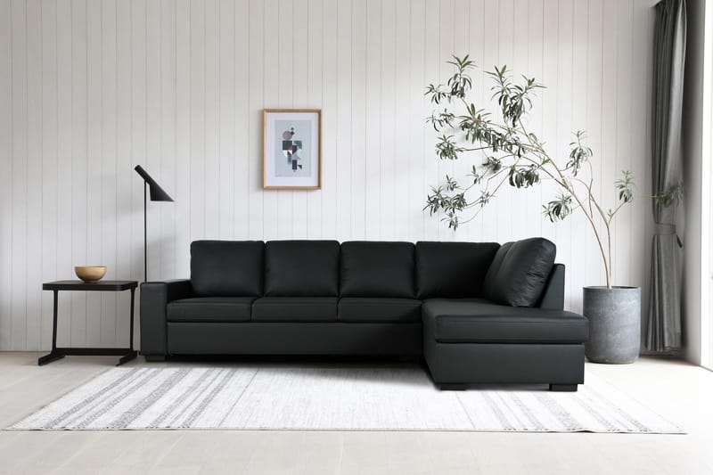 Solna soffa i svart PU öppet avslut 3A - Svart - Products - Möbler - Soffa - Hörnsoffa