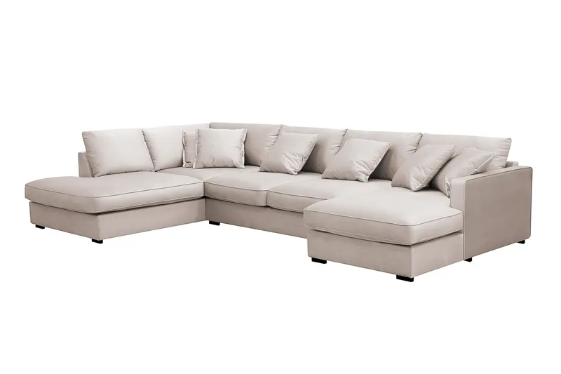 Rossita Lyx 5-sits Högervänd U-formad Extra djup Soffa med Divan och Schäslong i Sammet - Beige - Products - Möbler - Soffa - Sammetssoffa