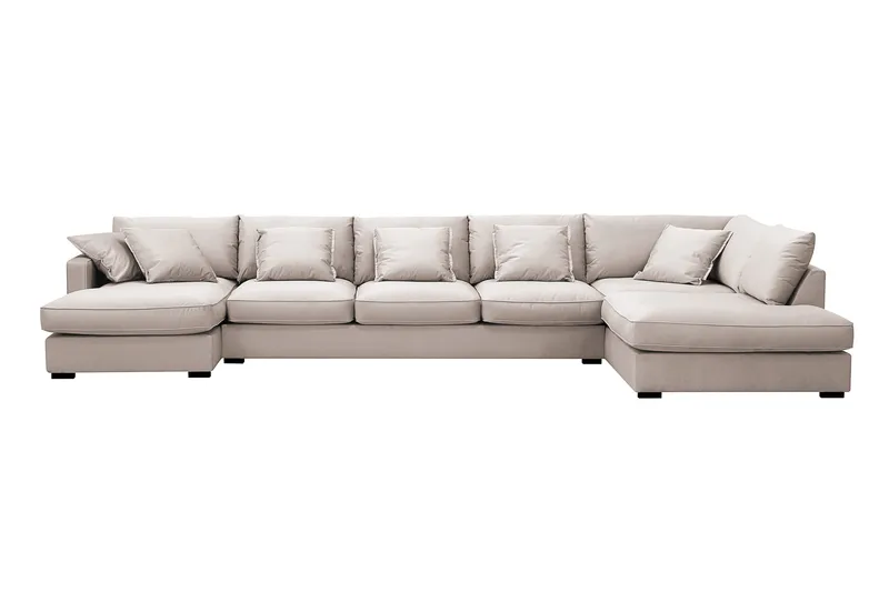 Rossita Lyx 6-sits Vänstervänd U-formad Extra djup Soffa med Divan och Schäslong i Sammet - Beige - Products - Möbler - Soffa - Sammetssoffa