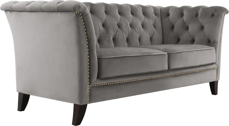 Soffa 2-sits chesterfield grå - Henry, Grå sammet
