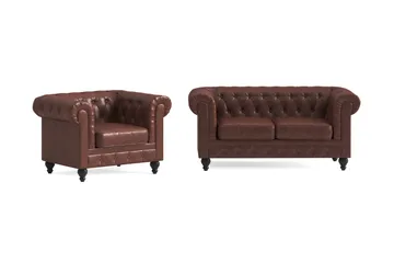 Chesterfield Lyx Soffgrupp 2-sits+Fåtölj, Brun