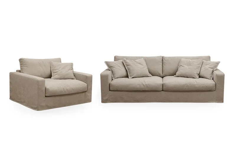 Valencia Extra Djup 3-sits soffa + fåtölj med avtagbar och tvättbar klädsel, Brun