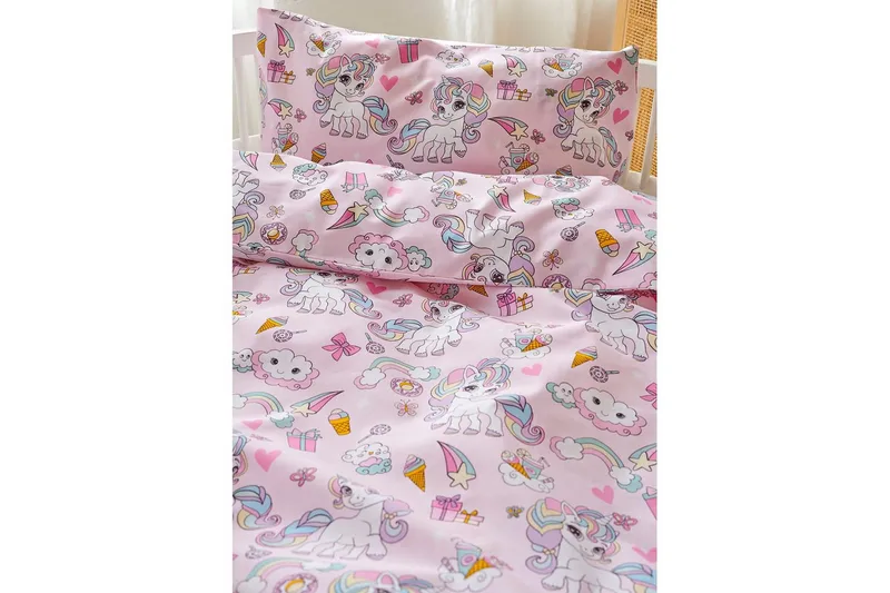 Påslakanset till Spjälsäng 2-Dels Enhörning Rosa - Products - Textil & mattor - Sängkläder - Bäddset & påslakanset - Påslakanset enkelsäng