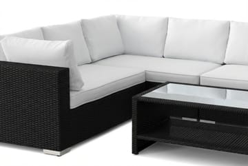 Bahamas L-formad utesoffa höger, 6-sits med bord och hylla - Svart - Products - Utemöbler & utemiljö - Loungemöbler - Loungeset & loungegrupp