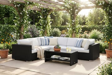 Bahamas L-formad utesoffa höger, 6-sits med bord och hylla - Svart - Products - Utemöbler & utemiljö - Loungemöbler - Loungeset & loungegrupp